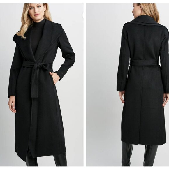 NWOT Tahari XL Wrap Coat Long Double Face Soft Wool Blend Black Layered Lapel - Picture 2 of 10